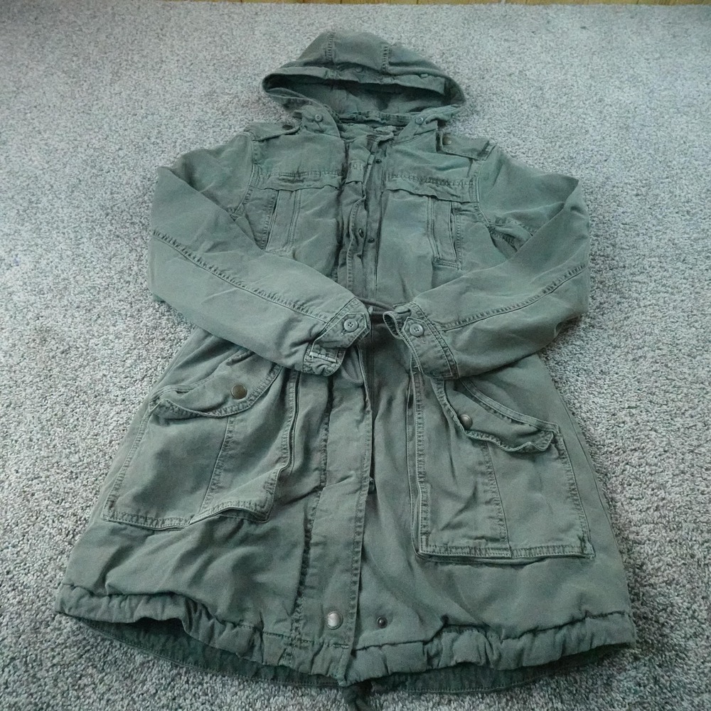 American Eagle Jacket Womens S Green Canvas Hooded Military Fishtail Parka Coat